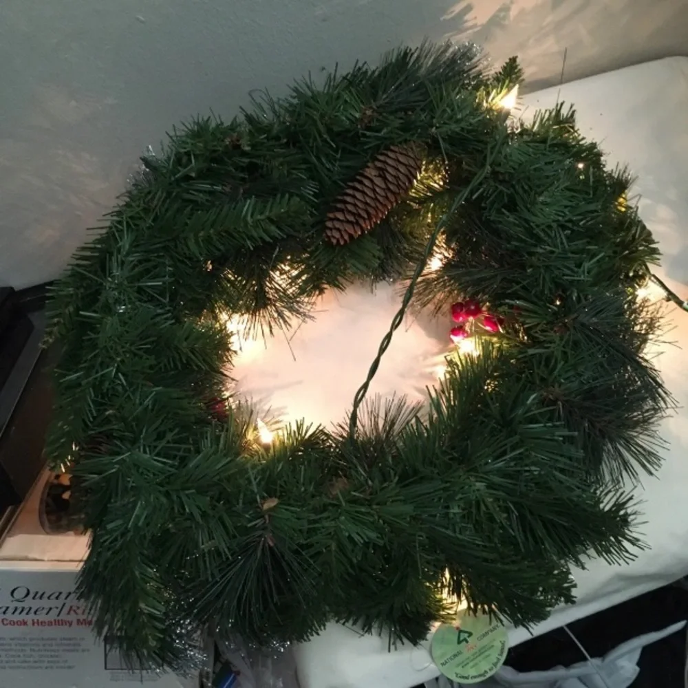 National Tree Company Pre-Lit Artificial Christmas Wreath, Green, 20 Inches